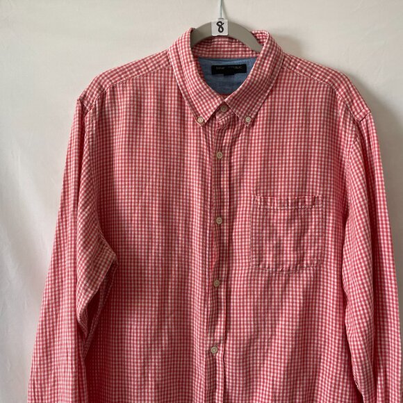 Banana Republic Mens Red White Check Slim Fit Button Down Collared Shirt Size XL - Picture 2 of 12